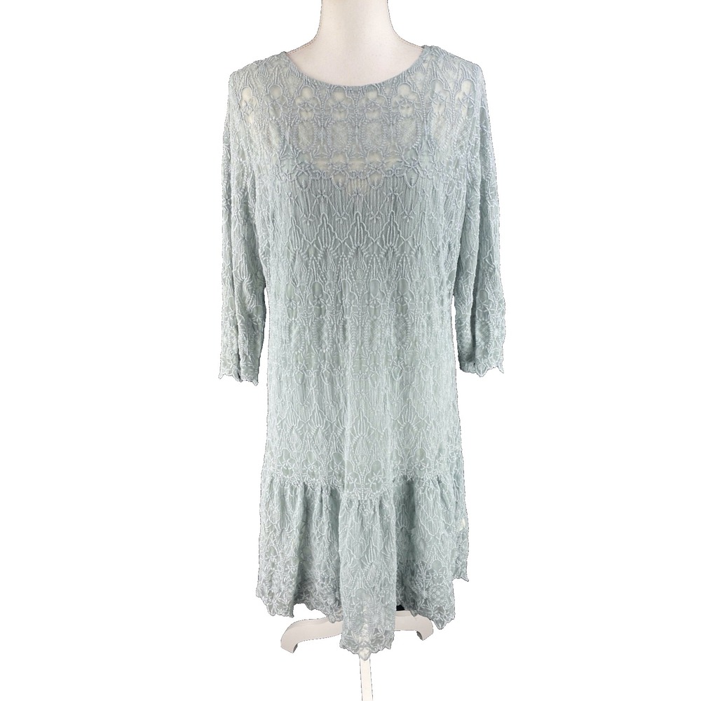Sundance Windflower Whisper Overlay Embroidered Lace Silver Sage Dress‎ M